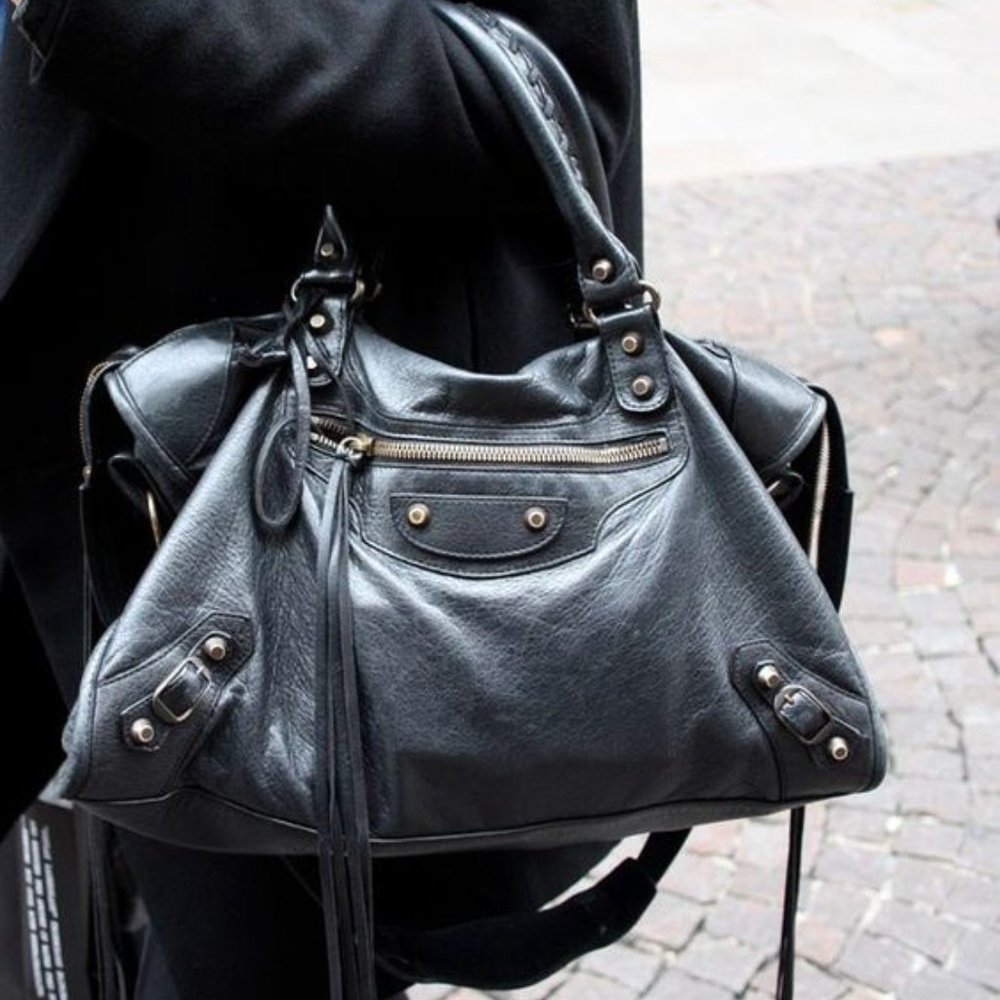 Balenciaga classic city bag - grey with fringe and mirror